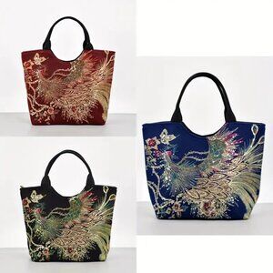 NEW Embroidered Canvas Tote Handbag - Lge Capacity, Lightweigh